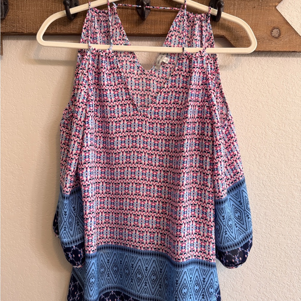 Split Spaghetti Cold Shoulder Blouse - image 2